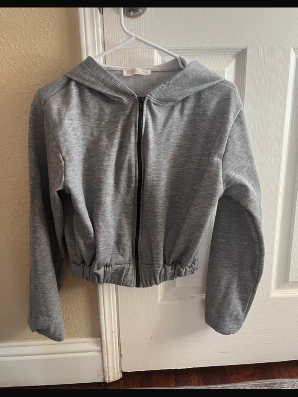 Girls' Grey Zip-Front Hooded Sweatshirt with Elastic Hem